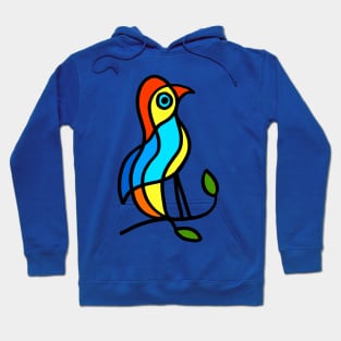 Color Bird on a Twig on Green Hoodie